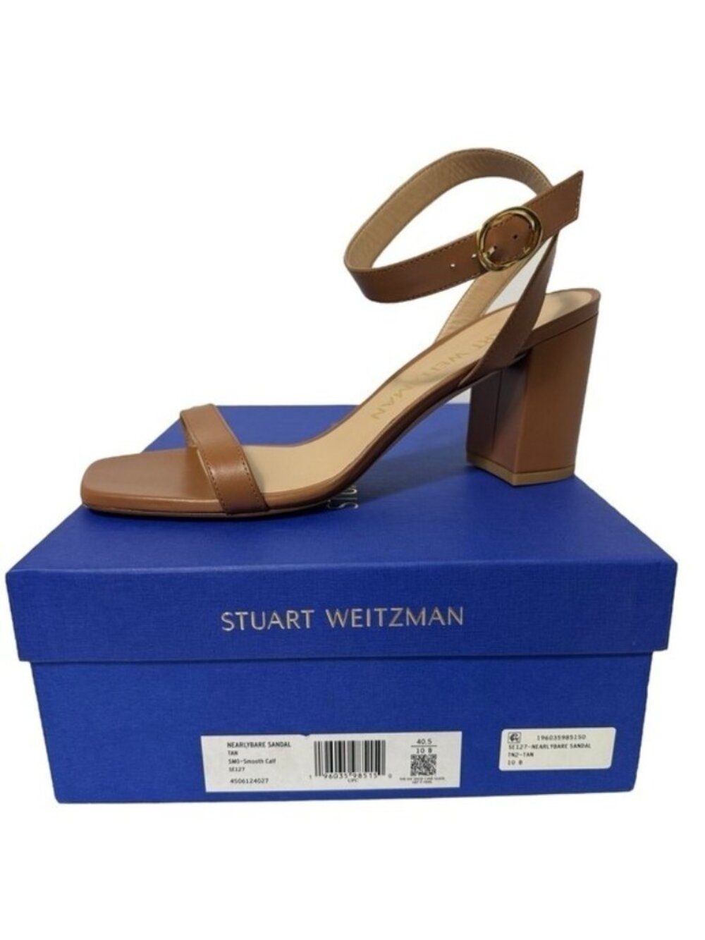 Stuart Weitzman Nearlybare Sandals Tan Brown Block Heel Leather Size 10